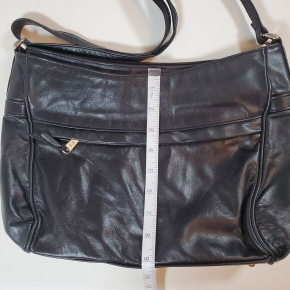 Vintage SAS Women Bag Black Leather 14" X 9" Adjustable Shoulder Crossbody Strap - Picture 12 of 14